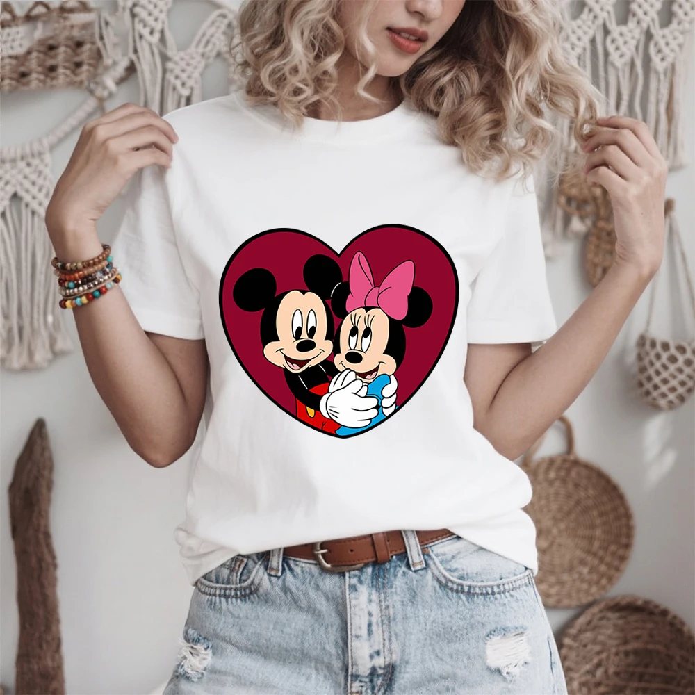 

Летняя футболка с короткими рукавами из 100% хлопка с принтом Disney Mickey Minnie Love Theme 2026, куртка для мальчиков и девочек, куртка для родителей и детей