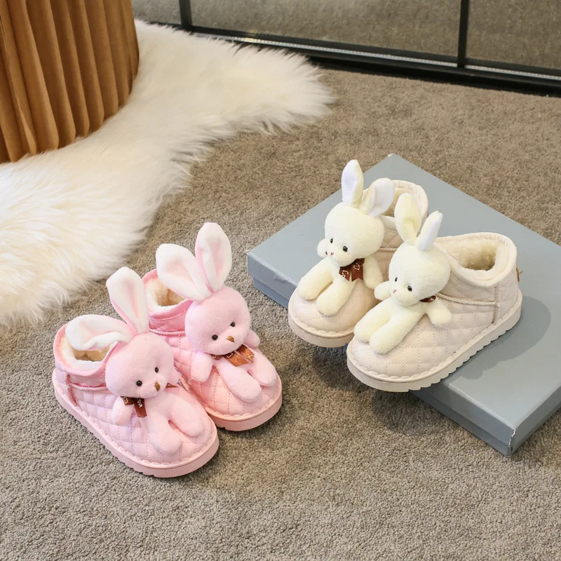 

Winter Girls Boots Plus Velvet Warm Snow Boots Cartoon Rabbit Cotton Shoes Thicken Princess Ankle Boots Non-slip Causal Shoes
