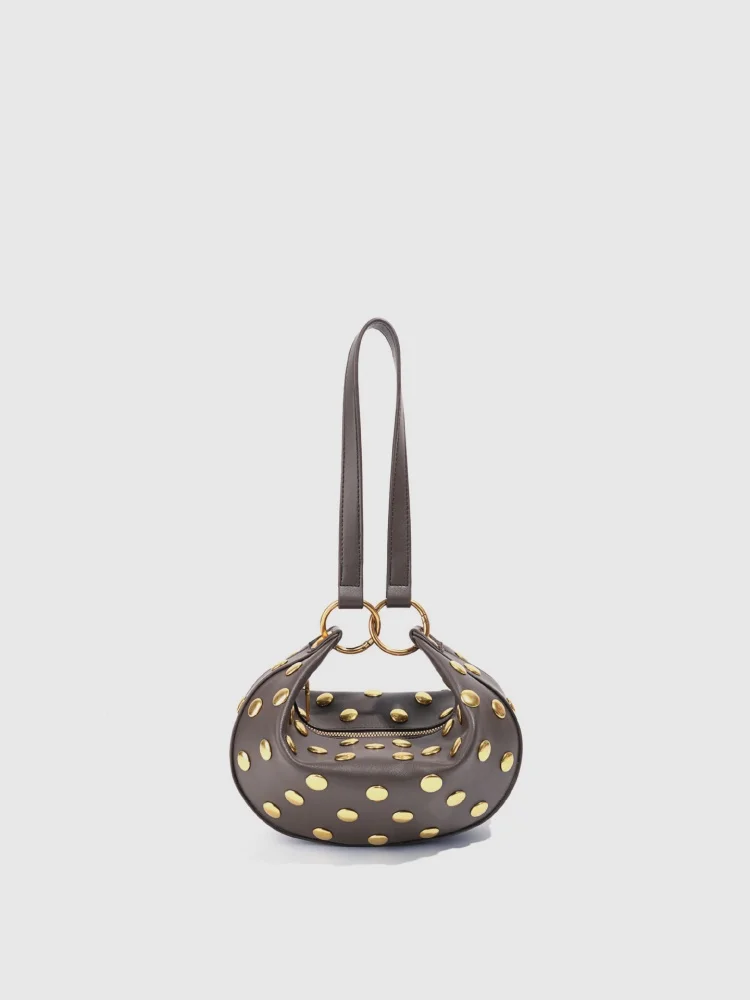 

Retro Soft Leather Rivets Decoration Shoulder Commuting Bag Fashion Half Moon Handbags and Purse Luxury Designer Underarm Bag