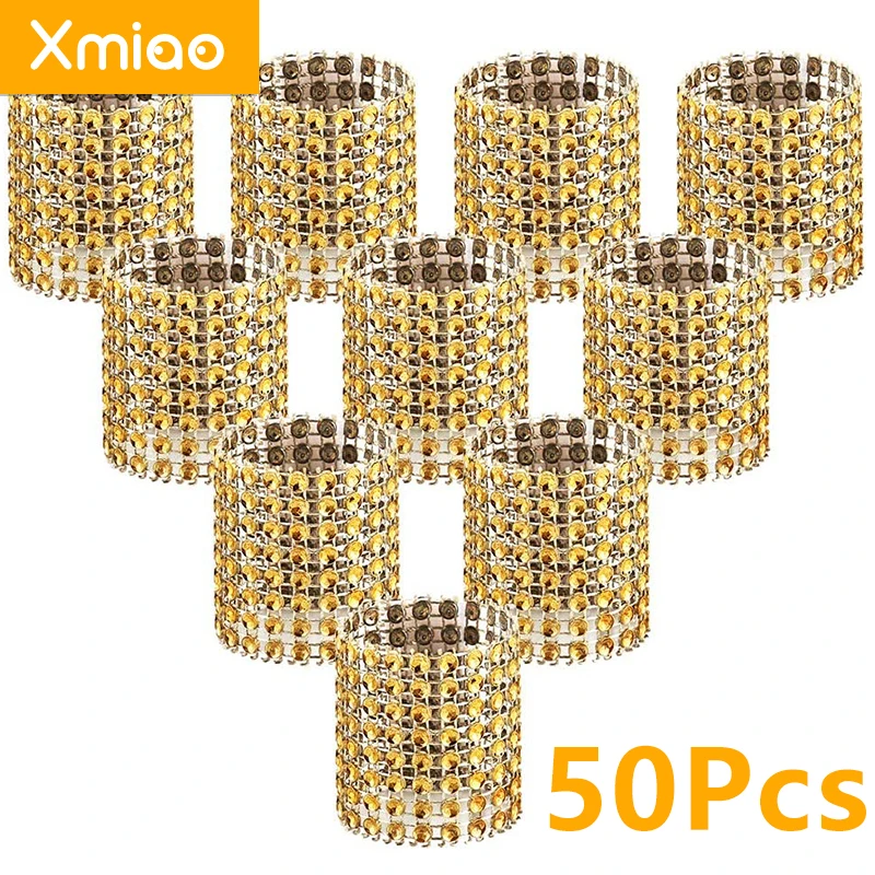 50Pcs Rhinestone Napkin Rings Bling Decoration Wedding Dinner Elegant Gold Sliver Napkin Rings Holder Party Supplies