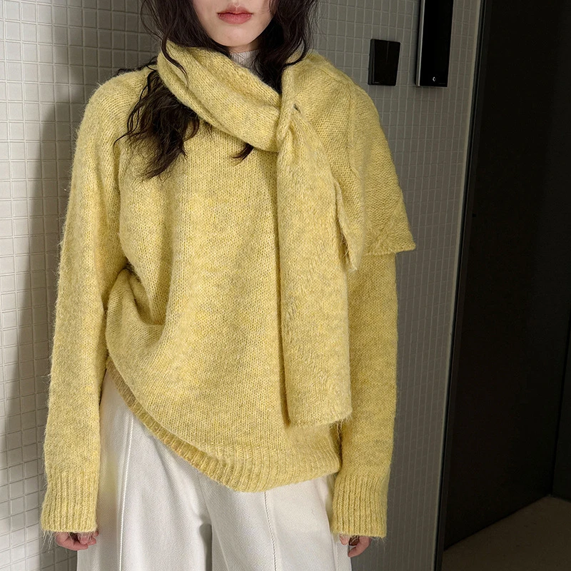 

BGTEEVER Chic Casual Women O-neck Knitted Pullovers & Shawl Autumn Winter Long Sleeve Warm Loose Female Sweaters Jumpers
