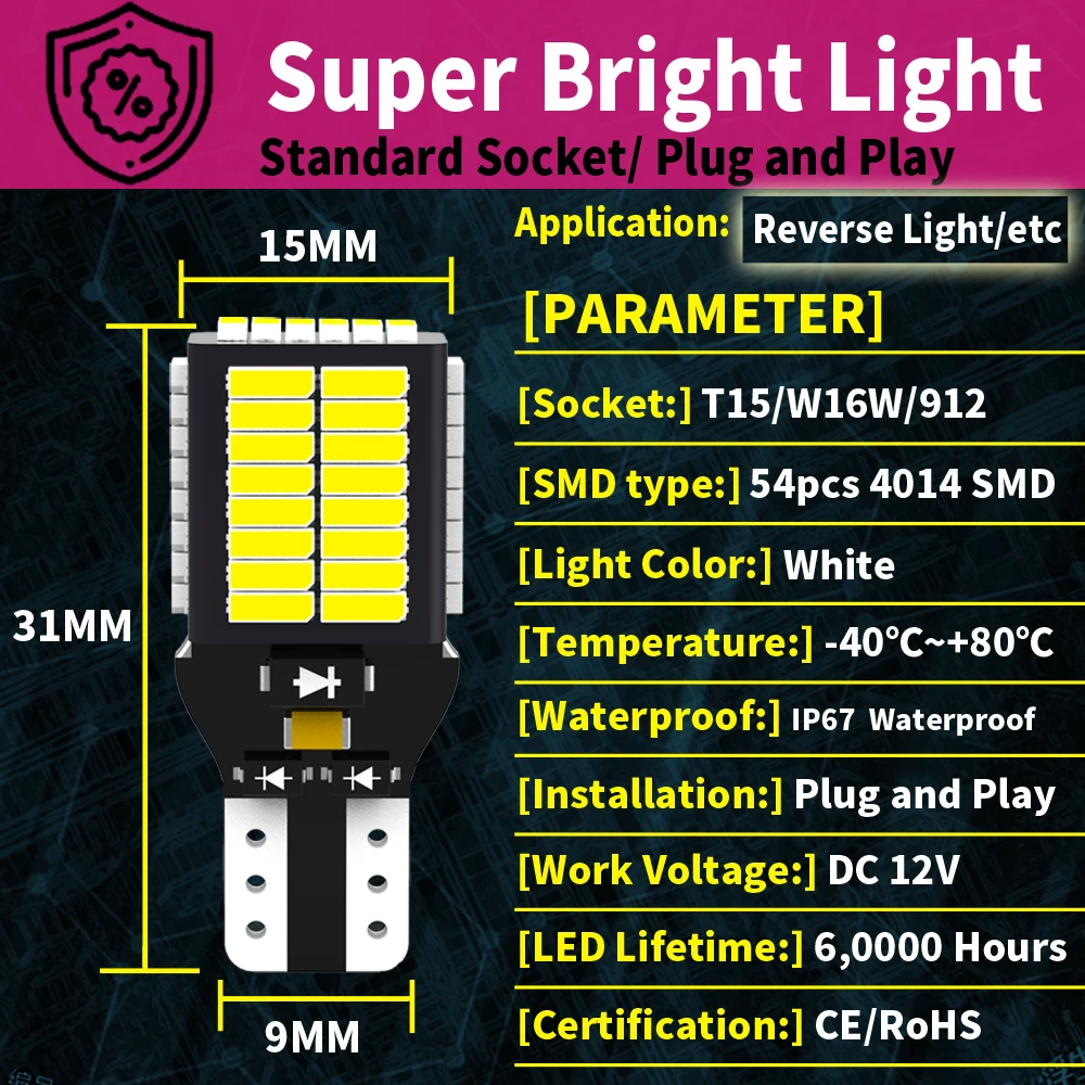 2 pz W16W T15 921 912 LED Canbus lampadine di retromarcia su auto bianco 6000k lampada di backup per Opel Astra J Corsa D Insignia A Mokka