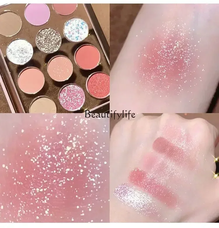 Transparent 12 Colors New Korean Style Fairy Light Face Powder Haze Purple Fine Broken Shining Eye Shadow Plate High Color Value