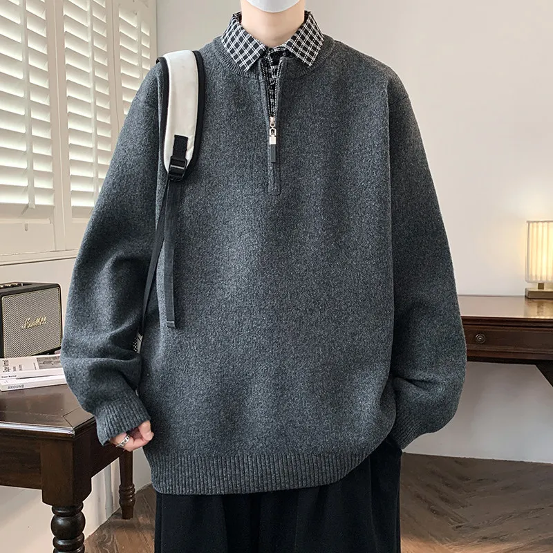 

Осенне-зимний повседневный вязаный свитер для подростков, модный, в гонконгском стиле, с воротником, из пряжи, молодежный, свободного кроя, с длинными рукавами