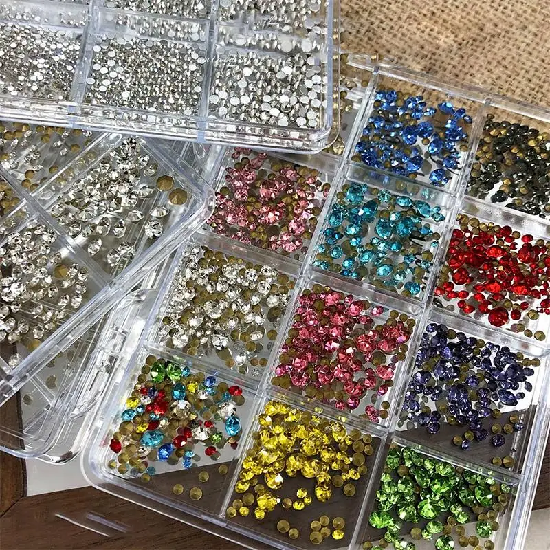 12Grids Shimmering Crystal Flatback Rhinestones Colorful Nail Art Gemstones DIY Nail Jewelry Decoration Tool