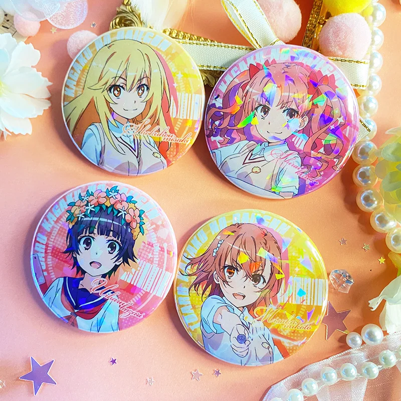 Japanese Anime A Certain Scientific Railgun Figure Misaka Mikoto Shokuhou Misaki Tinplate Circular Badge Bag Jewelry Accessories