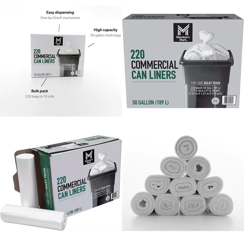 

50 Gallon Capacity Heavy Duty Trash Bags, 220 Count Commercial Grade