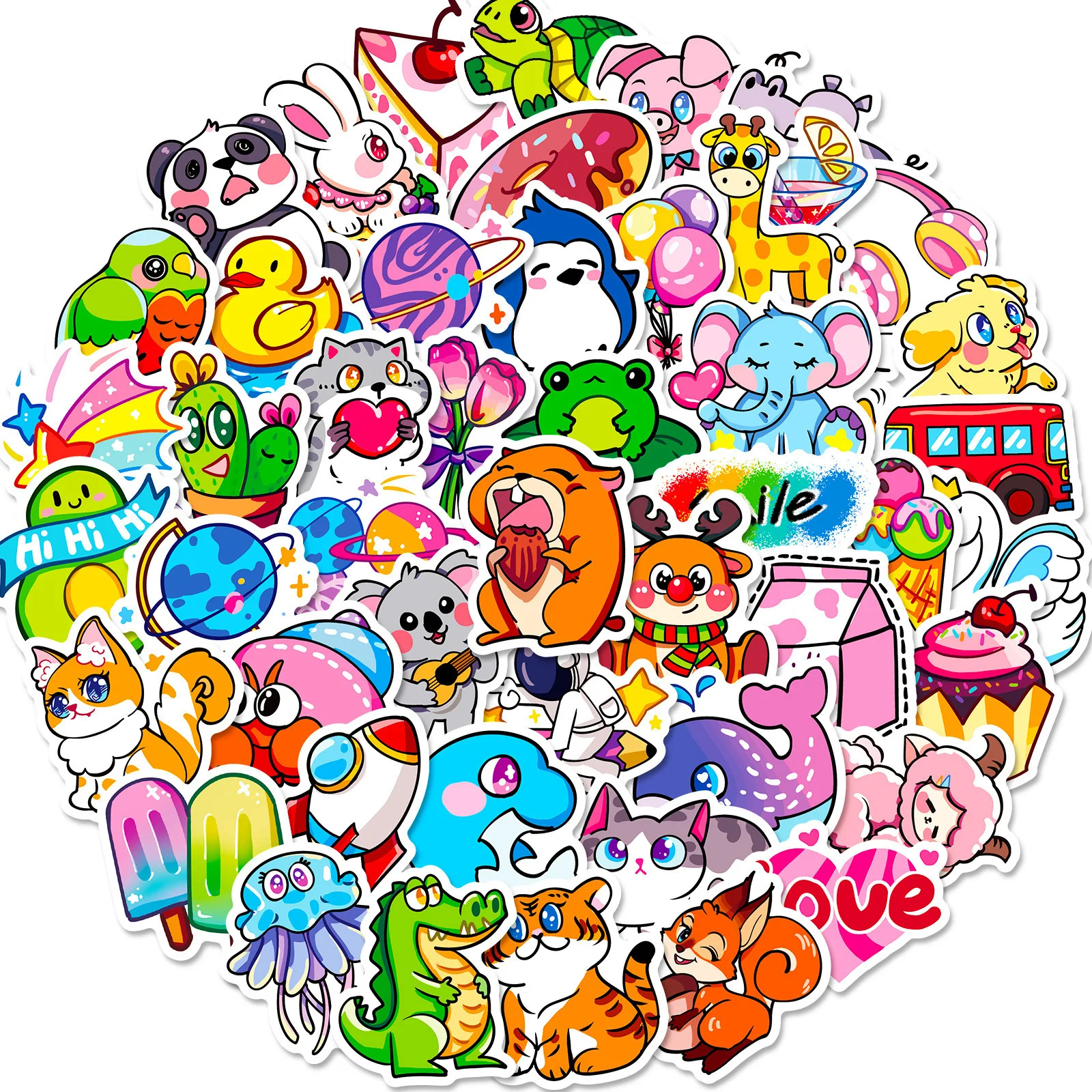 10/30/50PCS Cute Mini Animals Foods Cartoon Stickers Phone Guitar Laptop Notebook Suitcase Cup Waterproof Graffiti Sticker Kids