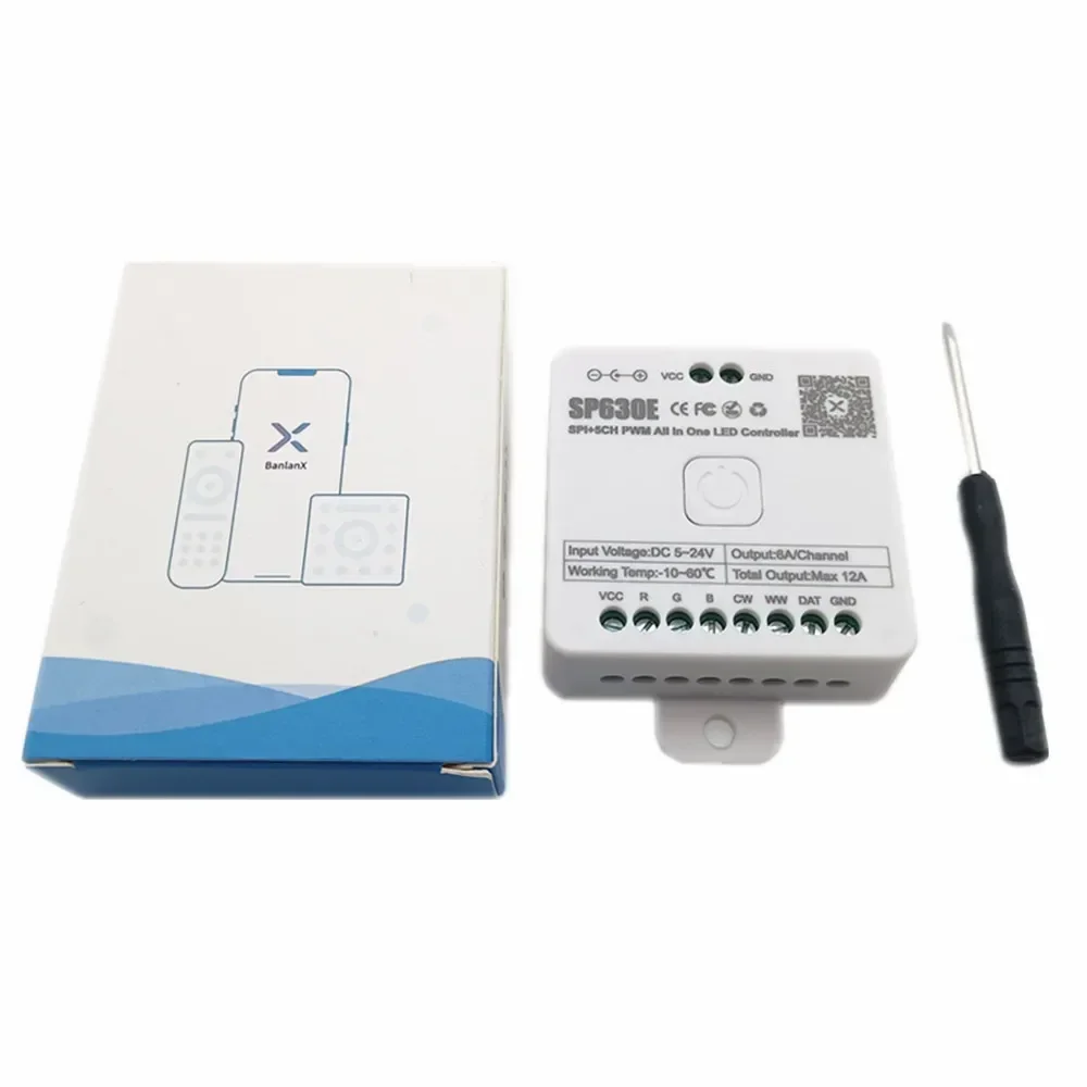 SP630E All In One LED Controller 5CH PWM SPI Pixels LED Light Strip WS2812B WS2811 SK6812 FCOB 5050 RGB RGBW CCT Music BT 5V-24V