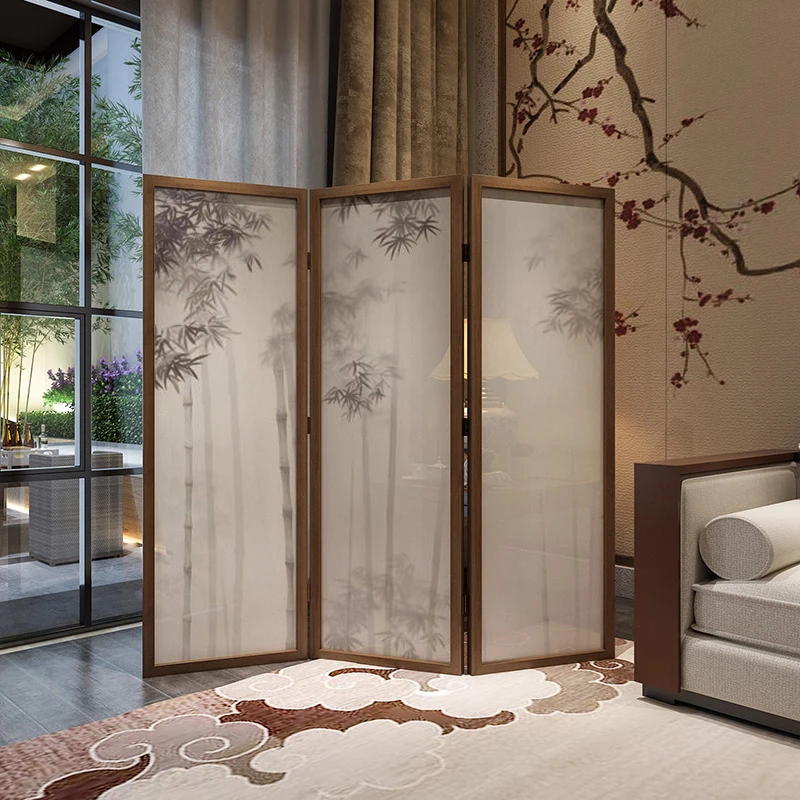 

Office screen partition living room study entrance tea room solid wood folding mobile retro bamboo new Chinese style