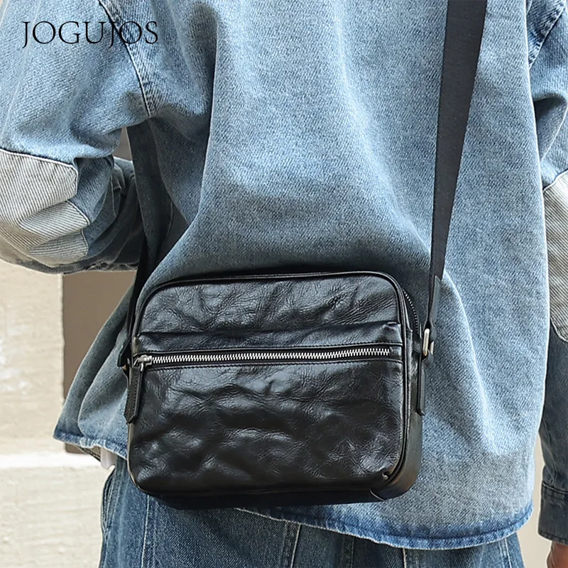 

2026 New Real-Leather Men's Bag Messenger crossbody Bag Street Fashion Retro Clutch Skeleton-Skin Small Square Bag Leather Shou