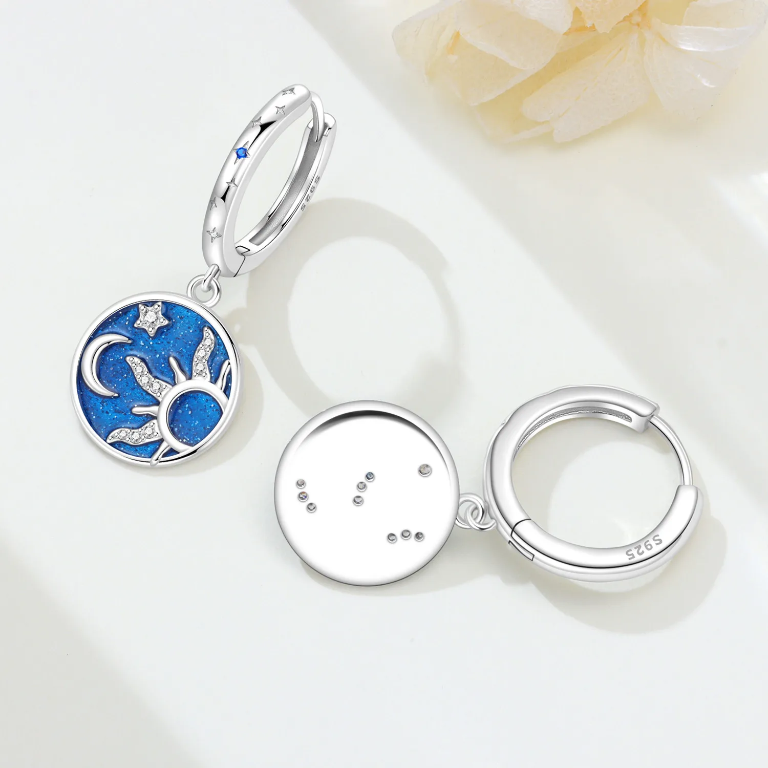 Original 925 Sterling Silber Ohrringe Himmelskundliche Sonne Stern Mond Tropfenohrringe für Frauen Täglicher Geburtstags- Valentinstags-Schmuck Geschenk – Detail 21