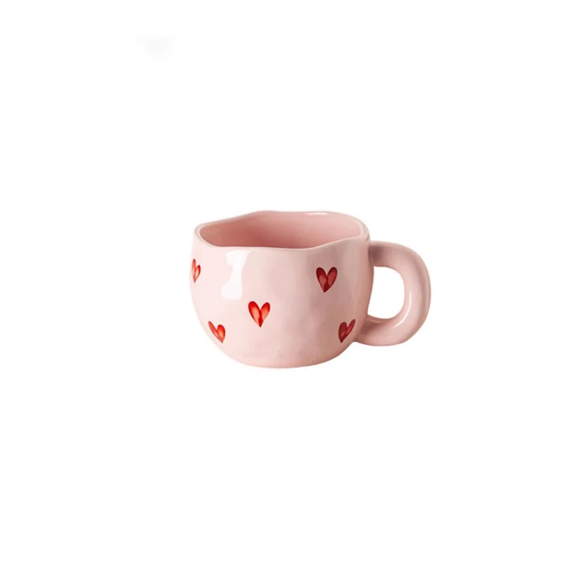 YWDL 1 tasse à café en céramique peinte à la main, motif cœur créatif, avec poignée, cadeau de la Saint-Valentin