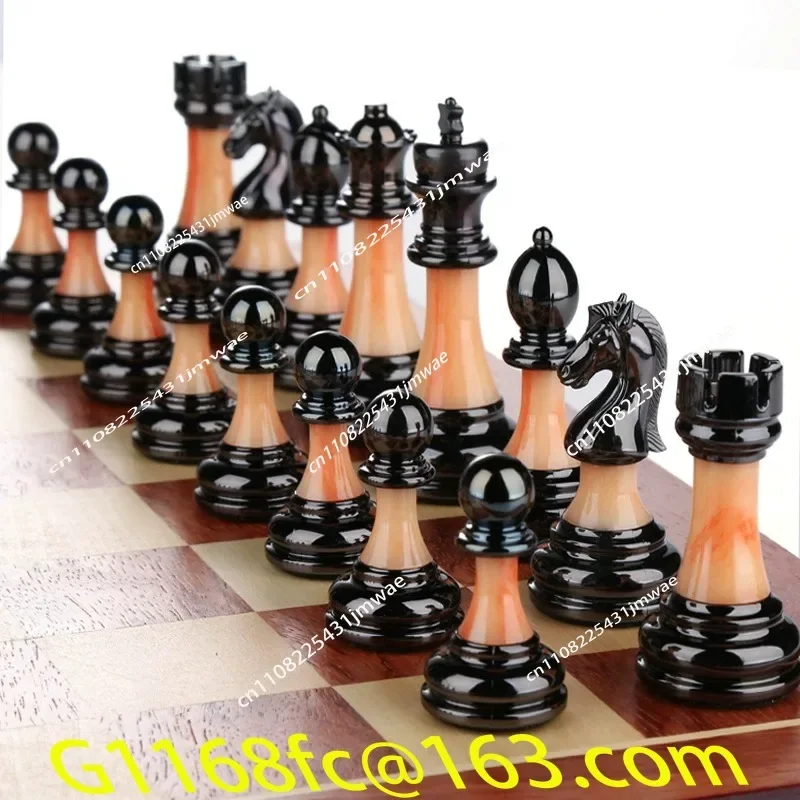 International Chess High End Gift Box Set Solid Wood Folding Imitation Jade Chess Pieces Western  Retro European Ornament Part