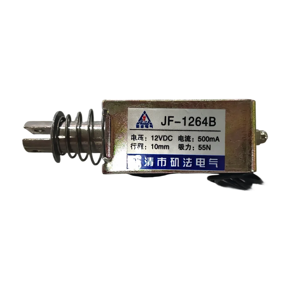 JF-1264 JF-1264B DC12V 24V Through Frame Push Pull Solenoid Electromagnet Spring Return 55N Force 10mm Stroke Linear Actuator