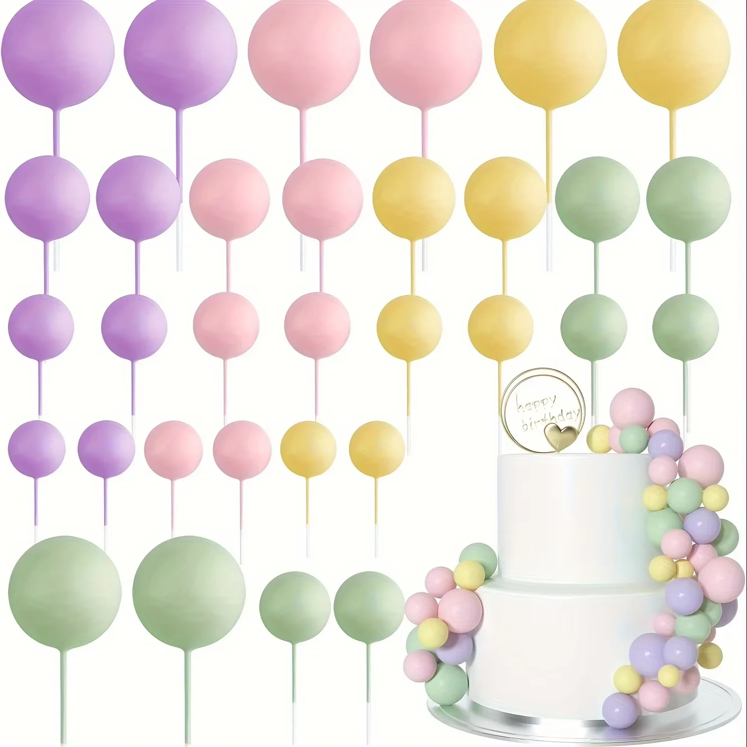 20 Stuks Cake Goud Zilver Bal Gelukkige Verjaardag Cake Topper DIY Cupcake Vlag Bruiloft Kerst Bal Decor Baby Verjaardag Decoratie