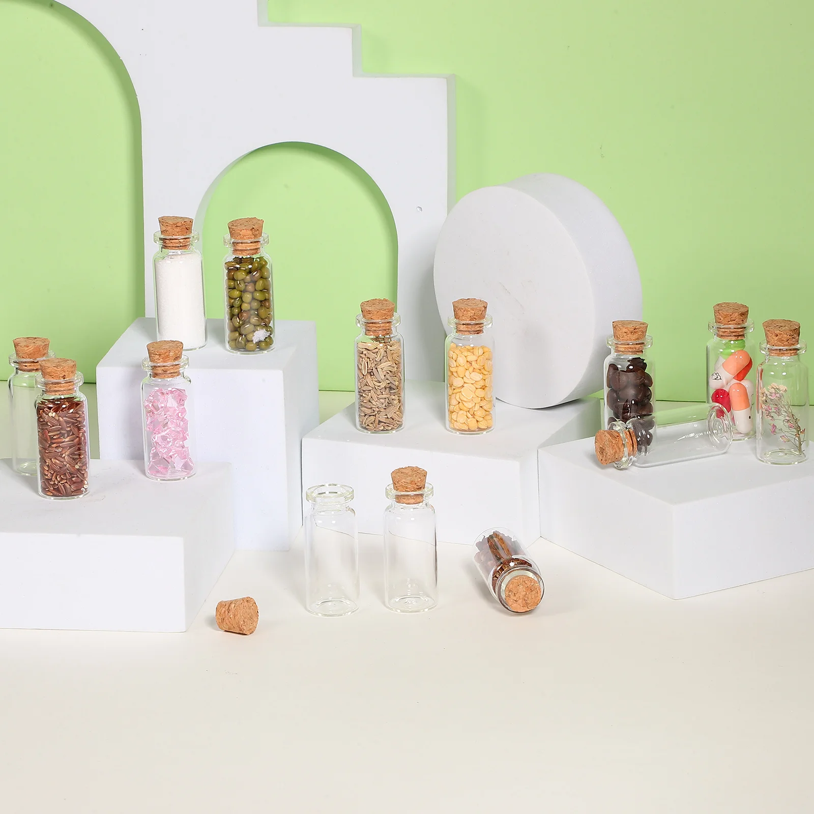 

20Pcs Glass Jars Wood Cork Stoppers Small Clear Glass Bottles Candy Storage Containers Wishing Craft Jars Decorative