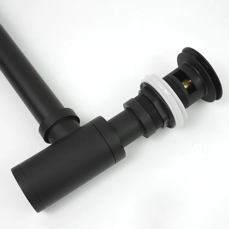 Bathroom Brass Round Bottle Siphon Trap Lavatory Basin Waste Stopper Drain P-Trap Washbasin Sink Pop up Drain White Black Grey