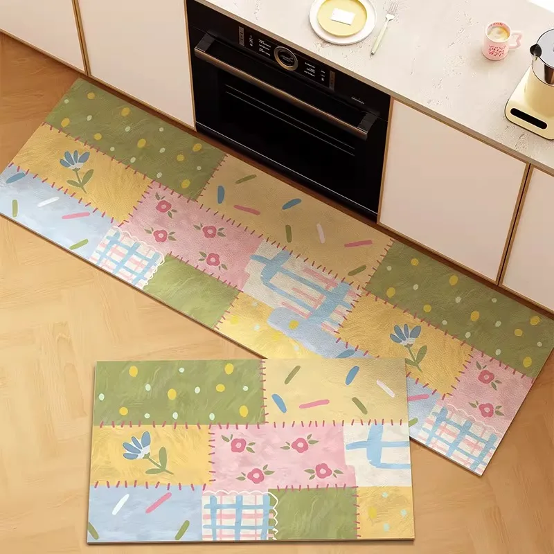 Floral Color Blocking Kitchen Floor Mat Non-slip Waterproof Oil-proof Kitchen Carpet Home Decoration Alfombra Cocina שטיח למטבח