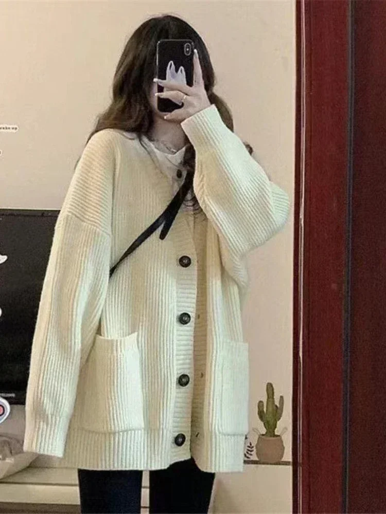 Cardigan Winter Grey Striped Knitted Sweater Cardigan Women Korean Fashion Style Harajuku Oversize Cardigan Preppy Female Coat