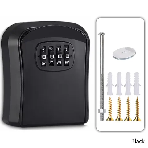 Wall Mount Key Lock Box with 4 Digit Password Code Security Home Office Key Safe Storage Organizer - No Key Required