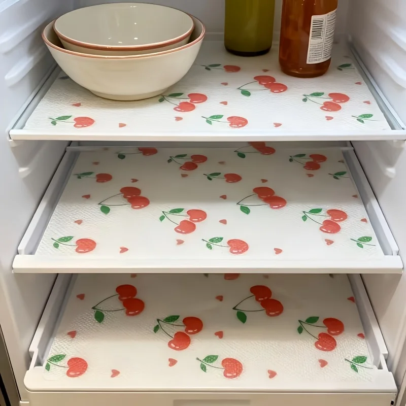 1/2/3pcs Advanced Thick Refrigerator Liners | Moisture-Proof, Non-Slip,Washable, Reusable,EVA Material with Novel Cherry Pattern