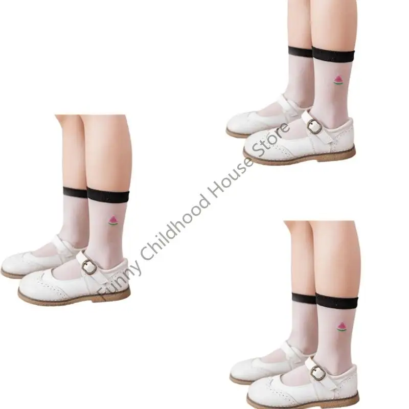 

D0LA 3 Pair Kids Socks Calf Length Fruit Design Breathable for Active Play