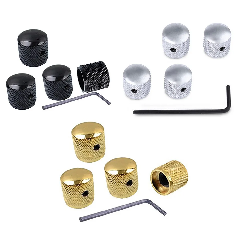 4pcs Chrome Black Gold Knob For Bass/Telecaster Electric Guitar Domed Knurled Volume Tone Knob Metal Volume Pegs For 6mm Splined