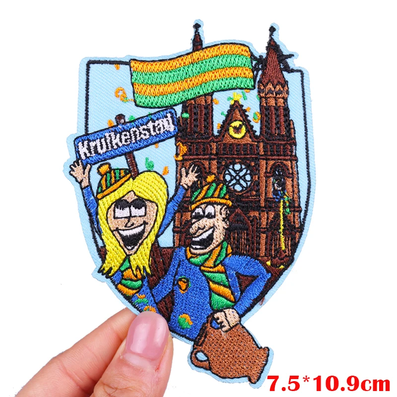 Nederland Kruikenstad embleem volledig geborduurde patch op kleding DIY Nederland carnaval opstrijkbare patches voor kledingdecoratie