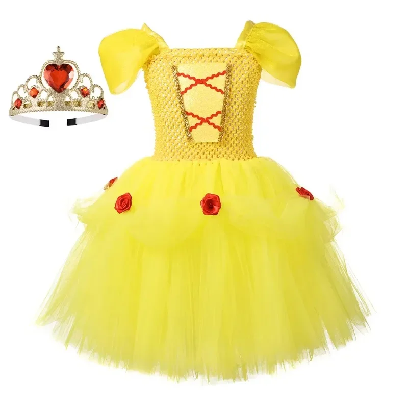 

New Style Girls Party Dress Belle Princess Costume Child Birthday Deluxe Dress Up Halloween Beauty Cosplay Fancy Dress