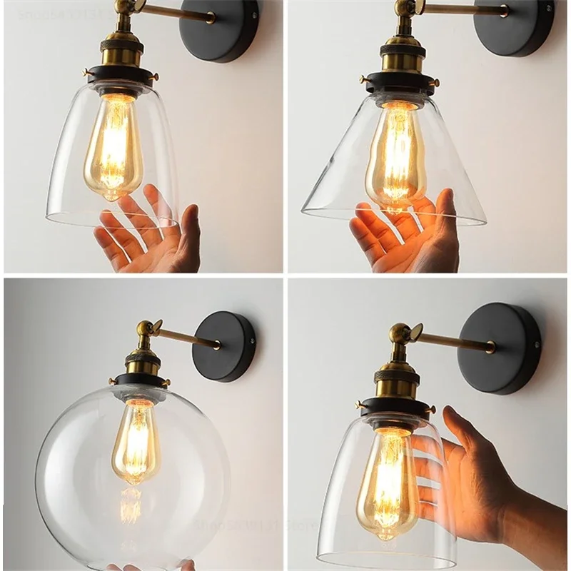 Vintage Metal Glass Wall Lamps LED Wall Lights for Home Living Room Decoration Bedroom Light Fixtures Retro Industrial Luminaire