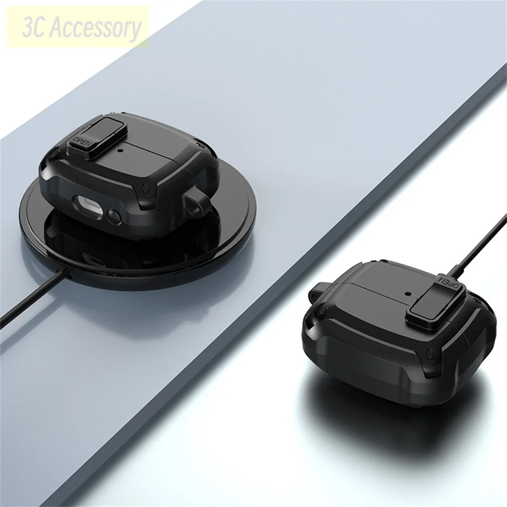 男性用のミリタリーショックプルーフ保護カバー,安全なロック付きケース,Samsung Galaxy Buds 3 pro,Buds 3 pro,2024と互換性があります