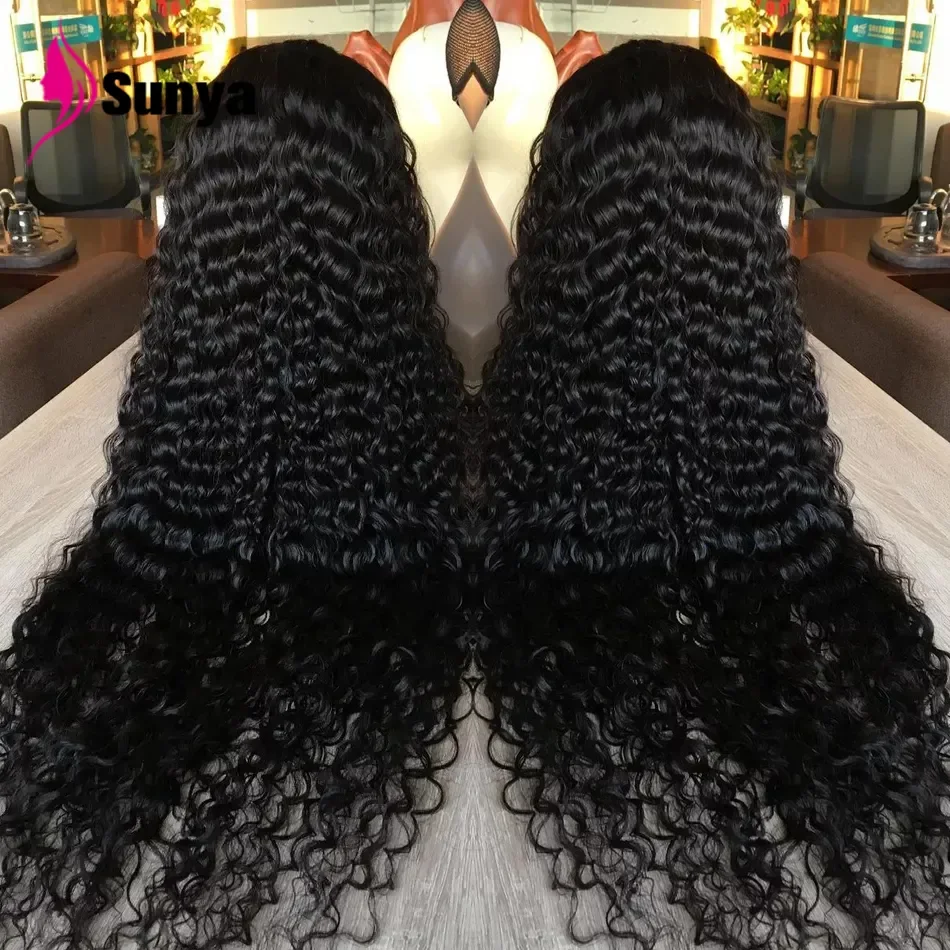 Tewjig 30 34 Inch 250 Density Loose Deep Wave HD Transprent Lace Front Wig Human Hair Curly 13x4 Closure Wig Women