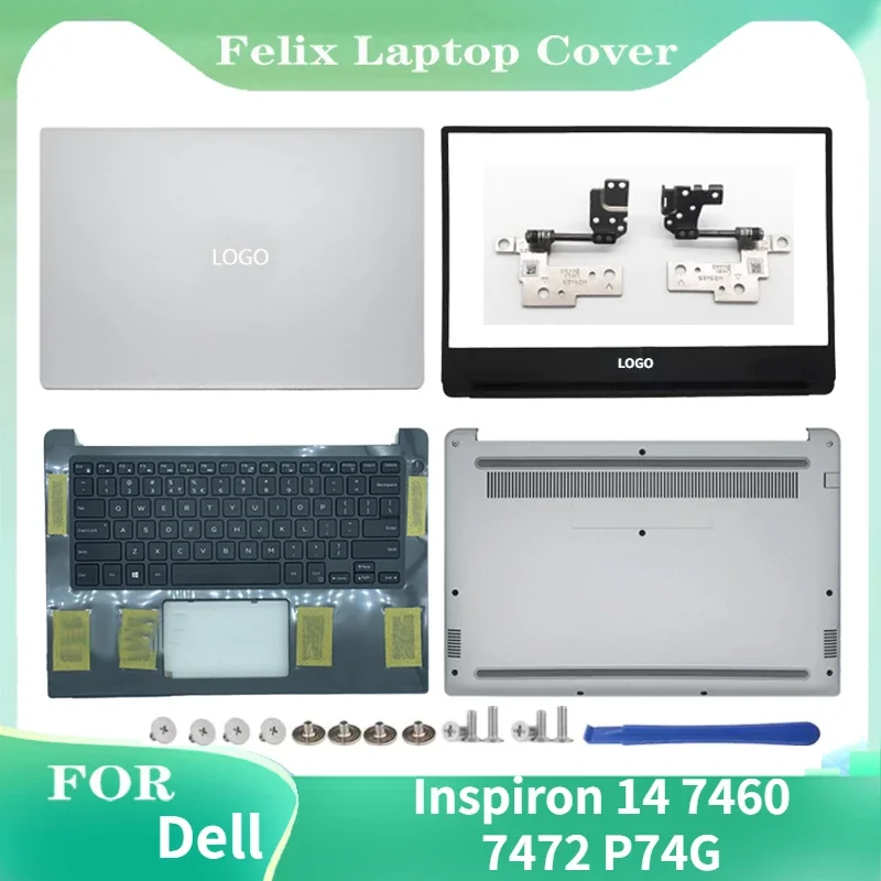 

For Dell Inspiron 14 7460 7472 P74G LCD Back Cover/Screen Frame/Palm Rest Keyboard/Bottom Cover/Hinge Silver