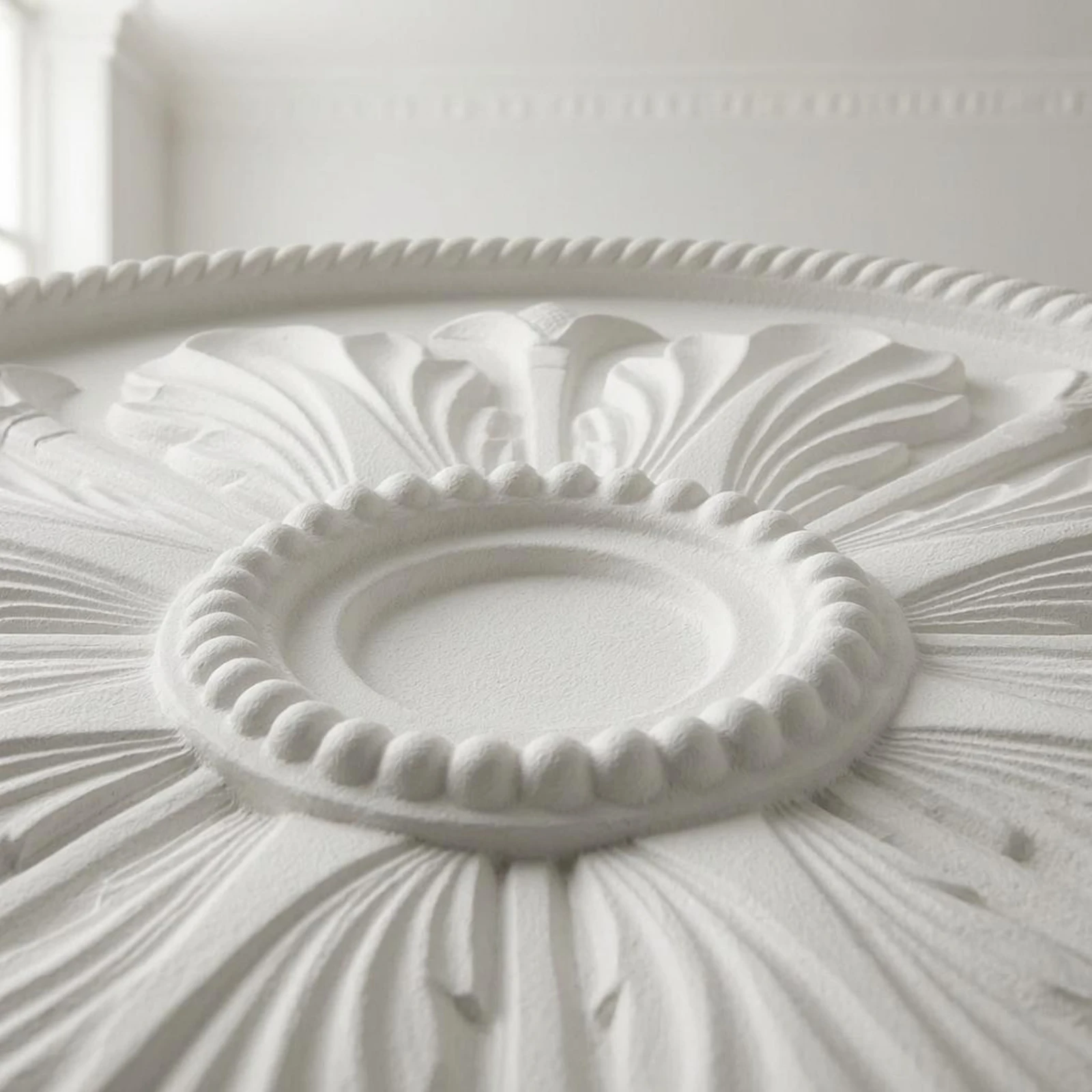 Ceiling Light Medallion Leaf Ornamental Ceiling Medallion Light Fixture Base White Home Decor Faux-Plaster