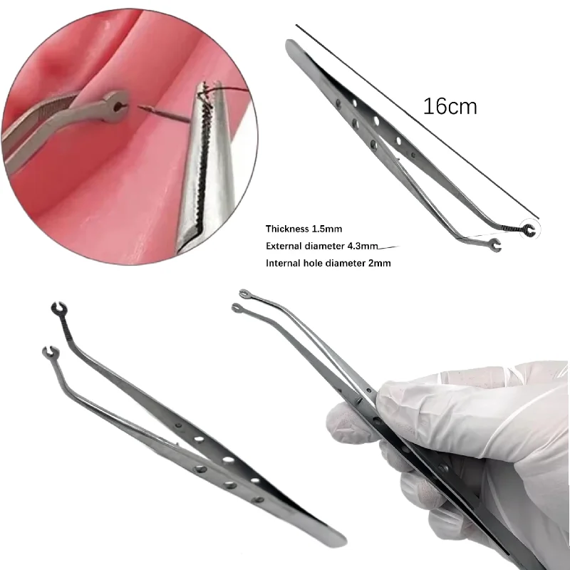 1Pcs Dentistry Surgical SutureTweezers Tip With Hole Operation Stitching Tweezer For Dental Stitching Dressing Dentist Tools