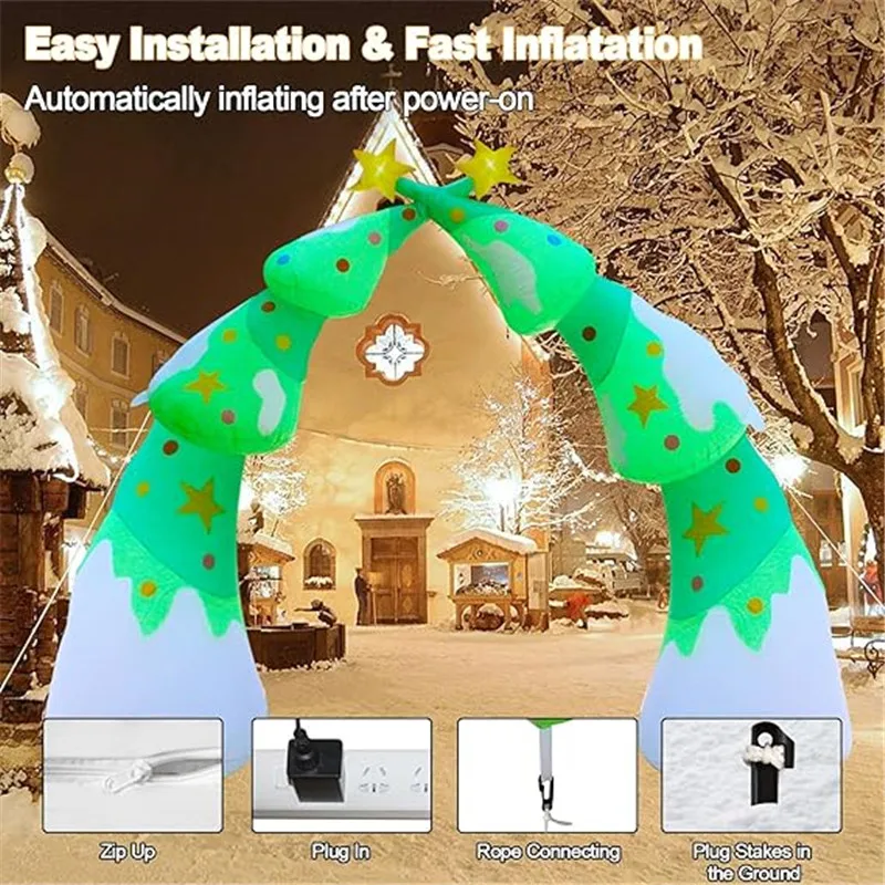 2.7m/9FT Christmas Decoration Inflatable Xmas Tree Arch Built-in LED Lights Indoor Outdoors Garden Party Scene Layout Ornament