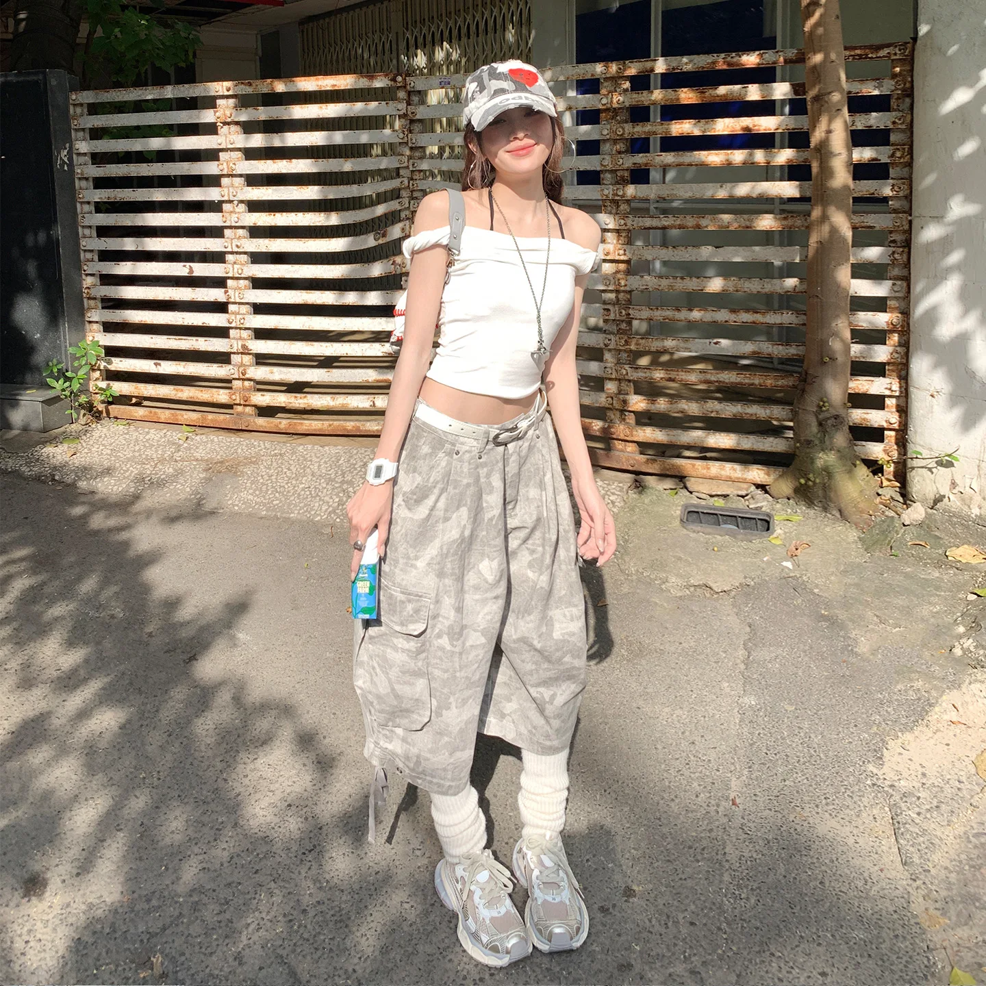 2026 New Summer Jeans Design Daily Camouflage Gray Overalls