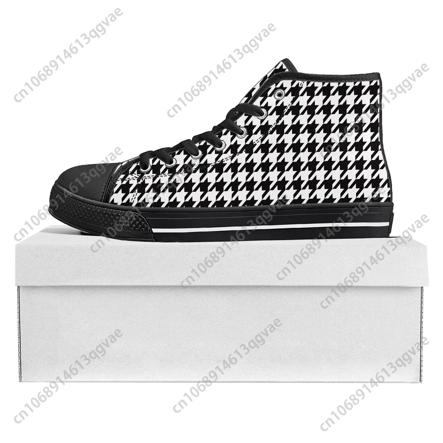 Houndstooth Pattern High Top High Quality Sneakers Mens Womens Teenager Canvas Sneaker Casual Couple Shoes Custom Shoe Black