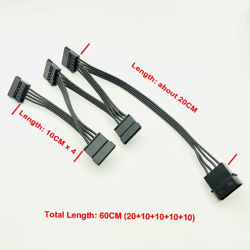 Btbcoin molex 4pin ide 1 a 5 sata 15pin disco rígido fonte de alimentação cabo divisor para diy pc cortar 4 pinos para 15 pinos de alimentação 60cm