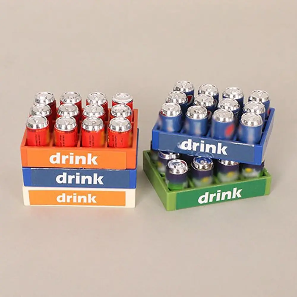 Funny Mini Dollhouse Simulation Drink Abundant (12 Bottles+1 Frame) Food Play Model Milk Coffee Decoration with Basket