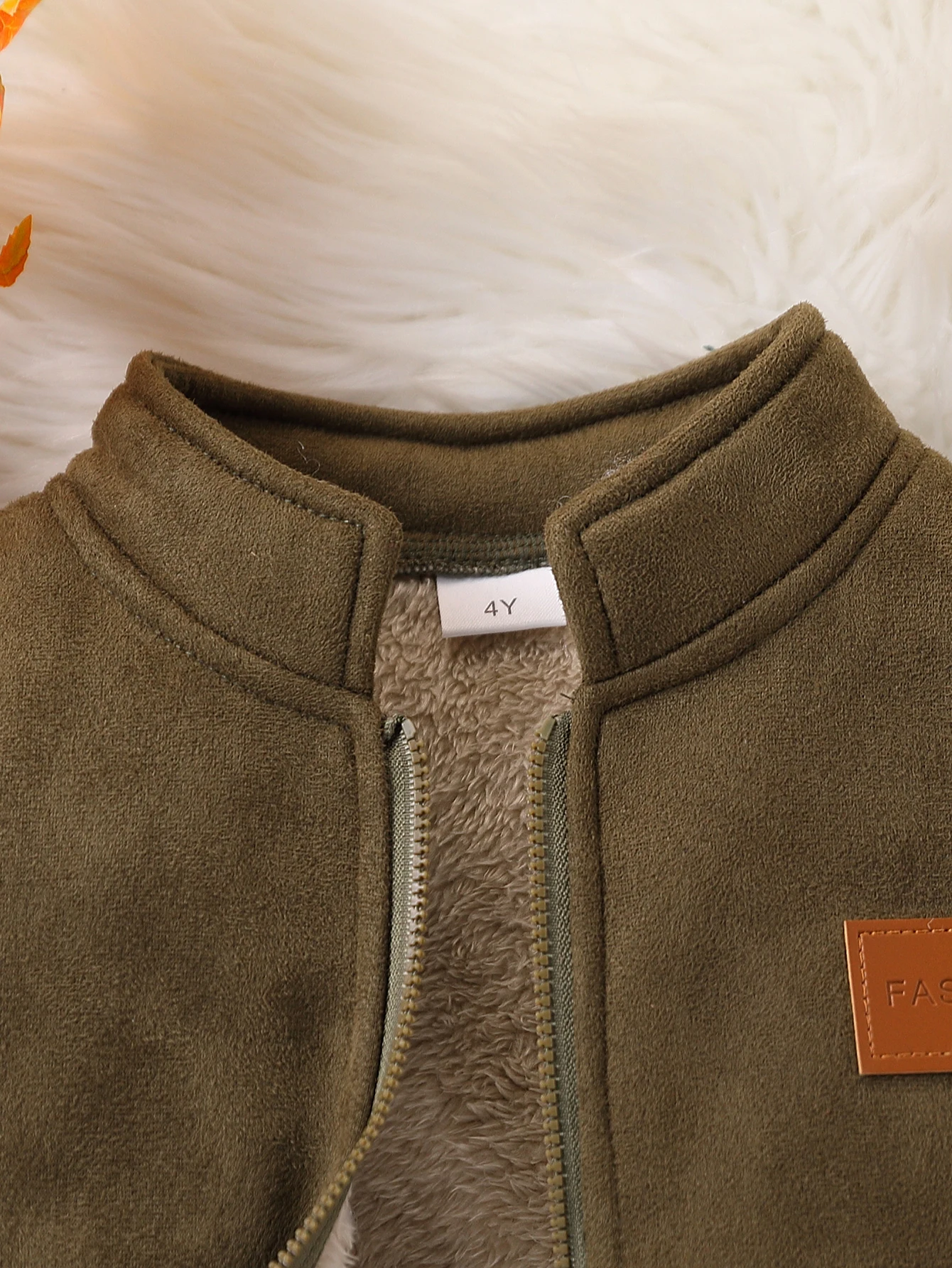 Jungen Winter Fleece-Weste Dicker Leder-Stehkragen Lässiger Reißverschluss Modische Kleidung für Kinder – Detail 4