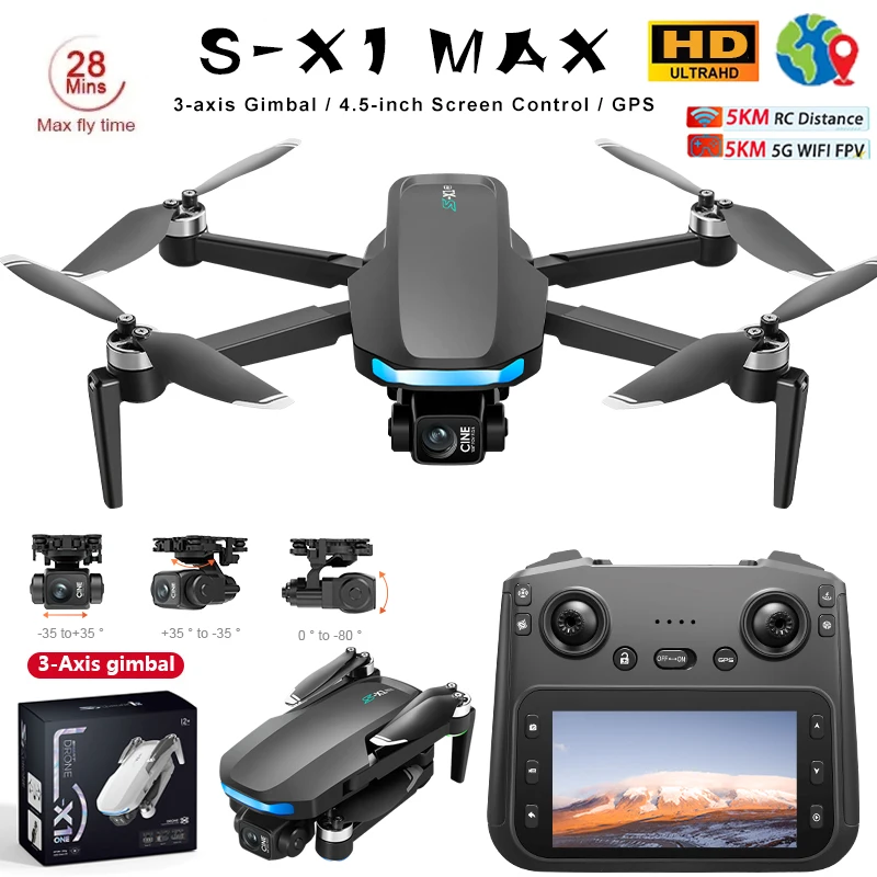 Professionelle Quadcopter-Drohne S-X1 MAX GPS 8K-Kamera, 3-Achsen-Gimbal, 5G-Übertragung, 5 km FPV-Steuerung