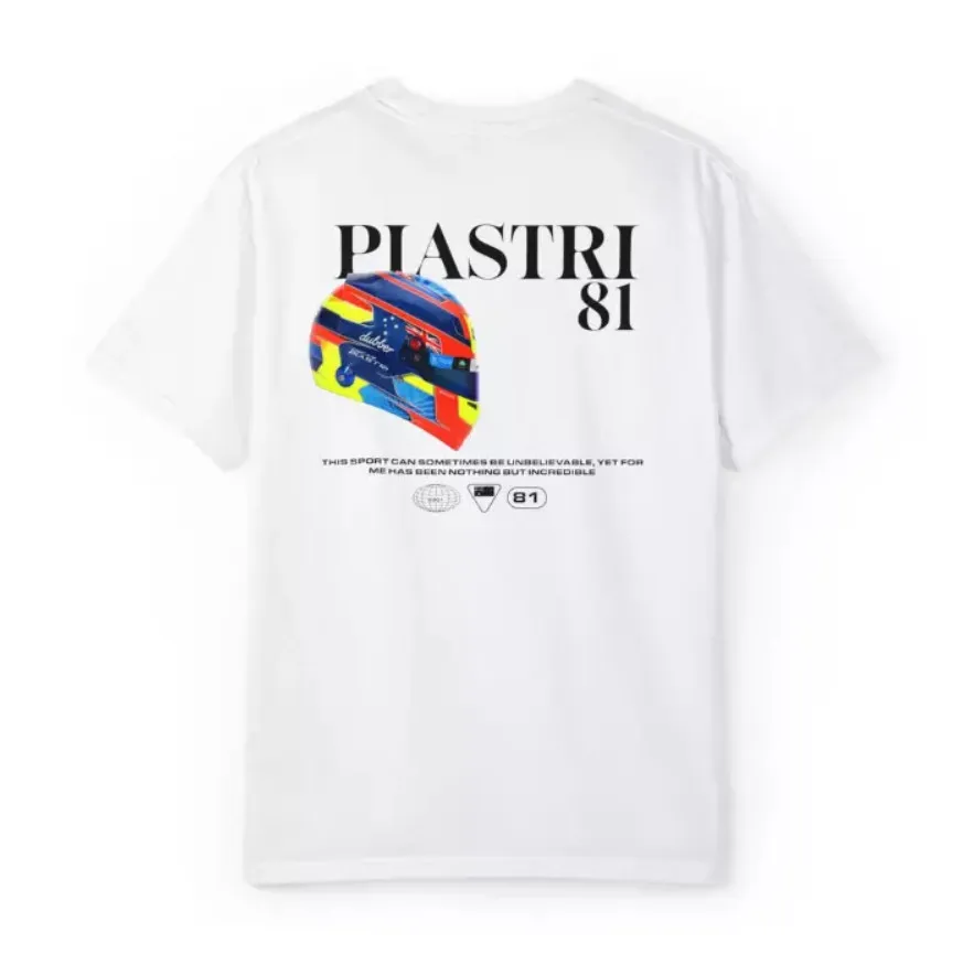 

Os(car) Piastris Helmet T-Shirt McLarens Short Sleeve Tee 100% Cotton