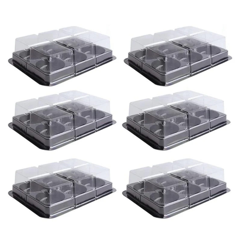 100Pcs 6 Cavities Plastic Mooncake Tray Transparent Muffin Cupcake Mochi Container Cookie Carrier Food Packaging Box