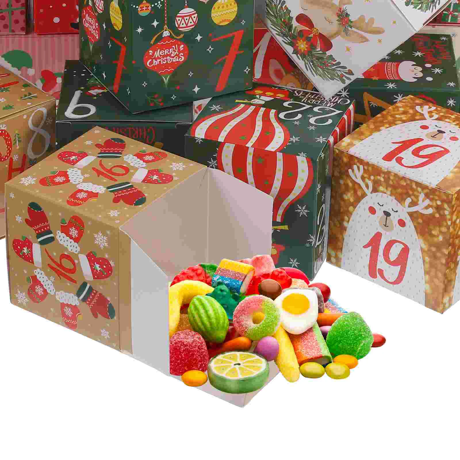 24 Pcs Christmas Candy Box Cookie Boxes Countdown Number Gift Paper DIY Xmas Advent Calendar Wedding