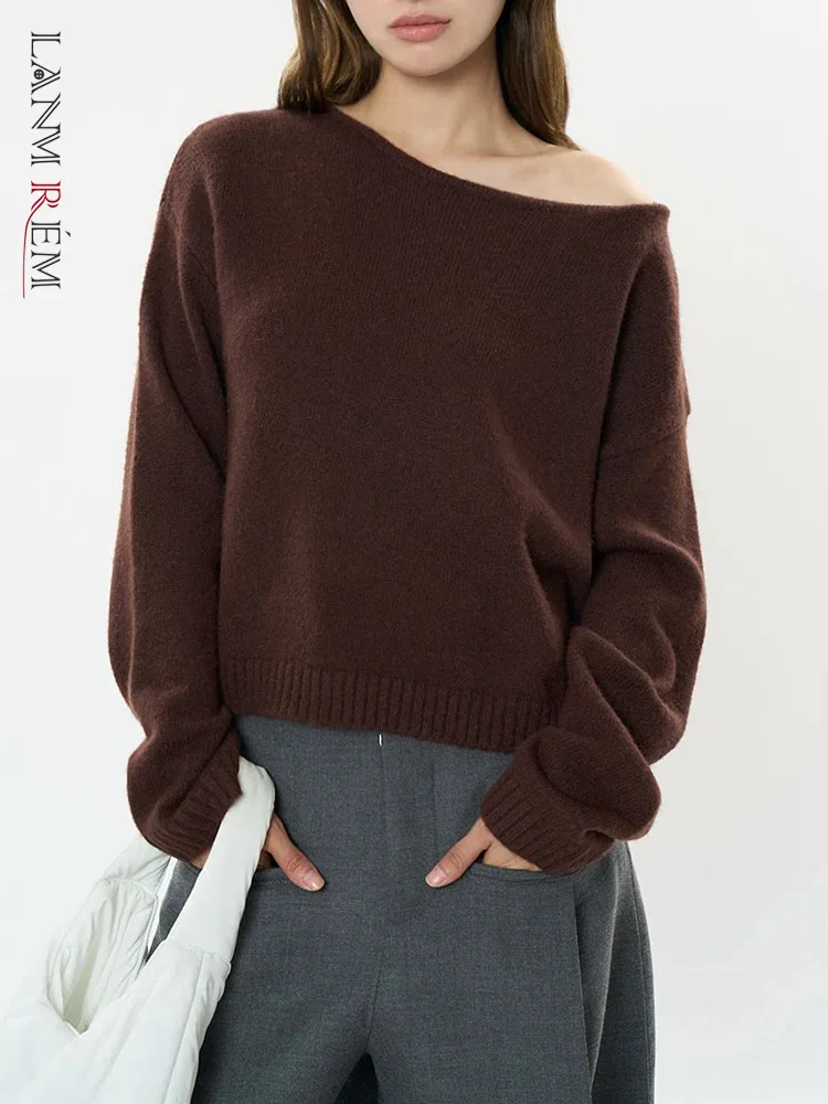 

[LANMREM] Wool Knit Pullover Sweater For Women Round Neck Casual Loose Pullovers Office Lady Tops 2024 Winter New 26C1054