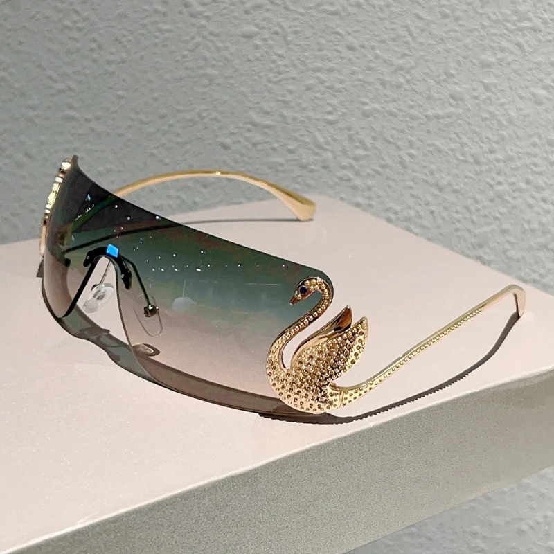 KAMMPT بدون شفة Y2k النظارات الشمسية النساء موضة قطعة واحدة التدرج ظلال 2025 جديد عصري فاخر العلامة التجارية تصميم ديكور نظارات شمسية #1