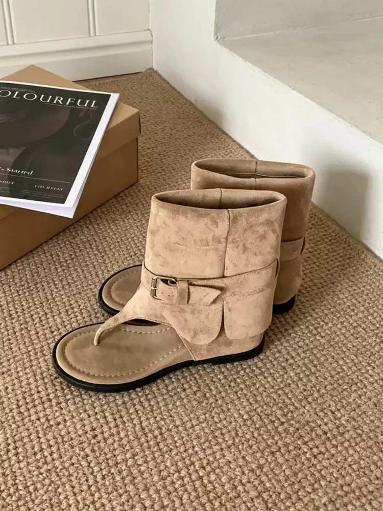 Immagine 6: Sandali Stivali Vintage 2026 da Donna in Ecopelle con Fibbia, Plateau, Scarpe Romane con Tacco Nascosto, Antiscivolo, Calzature Estive di Tendenza