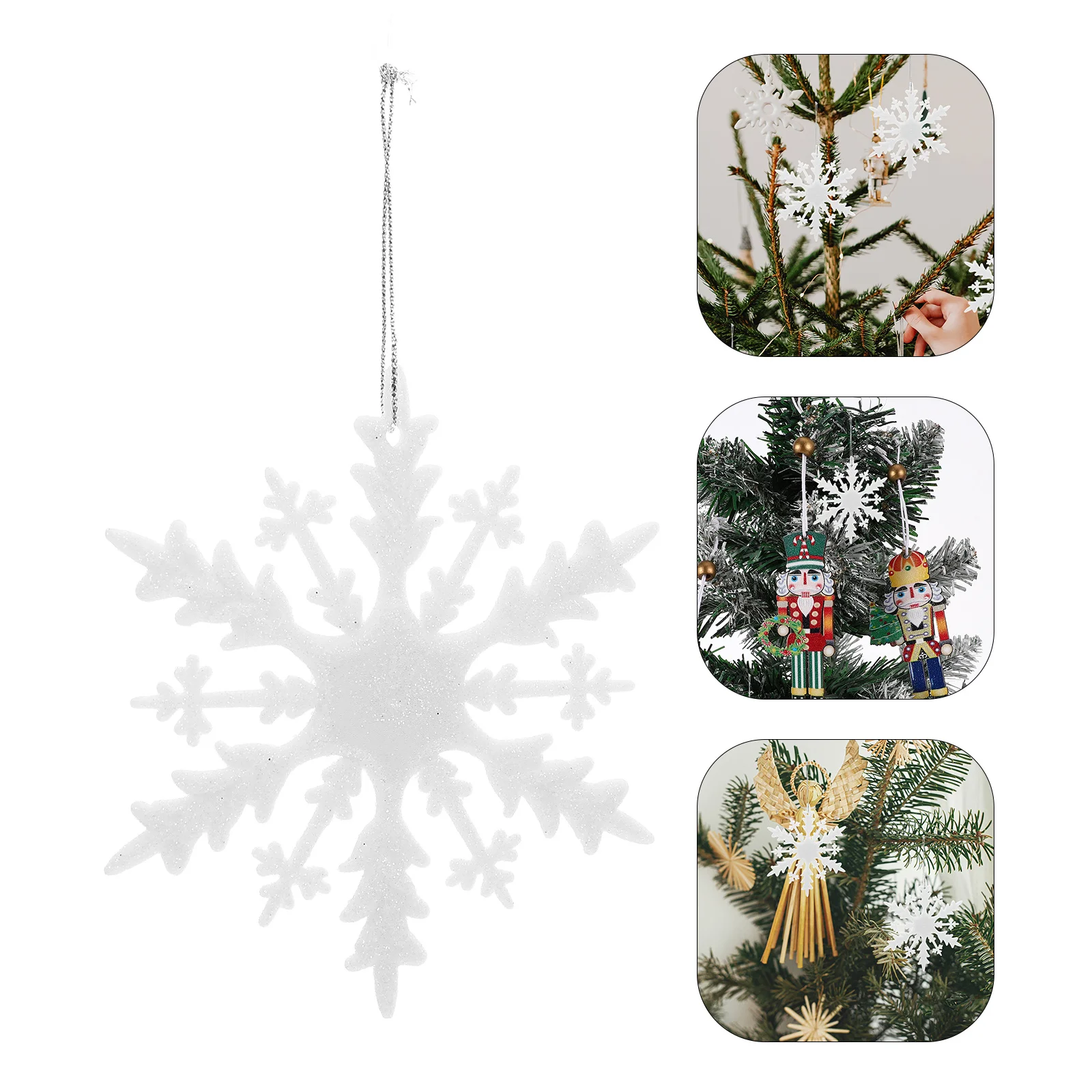 

12Pcs White Snowflake Hanging Ornaments Plastic Snowflake Decorations Christmas Winter Tree Holiday Decoration
